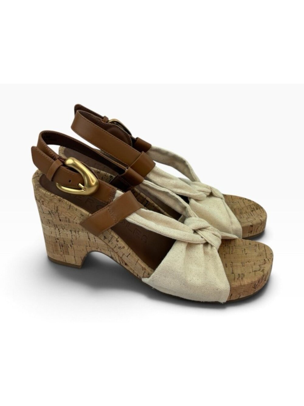-Aerosoles Miki Sandal Womens Size 9.5 Knotted Canvas Cork Textrued Wedge Heel